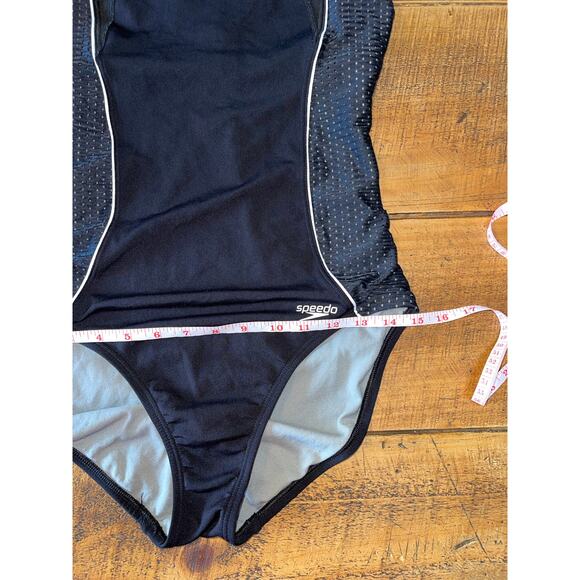 Womens Speedo Black White Mesh Contrast‎ Thin Strap HydroForm 1pc Swim Suit 8 - Picture 7 of 9